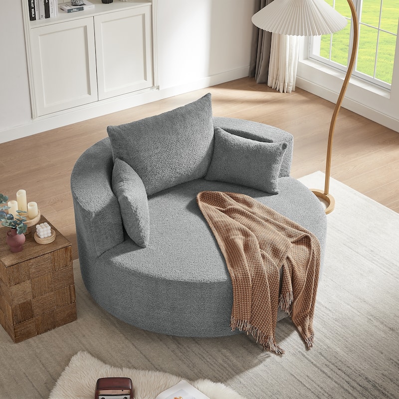 360° Swivel Accent Chair, Oversized Chenille Upholstered Round Barrel Chair, Lounge Reading Chair with 3 Removable Pillows
