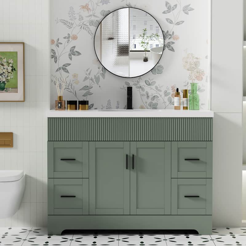 Wavy Line 30"/36"/48" Bathroom Vanity Set with Sink & Faucet - 48"Single Sink - 48"Green-Single Sink