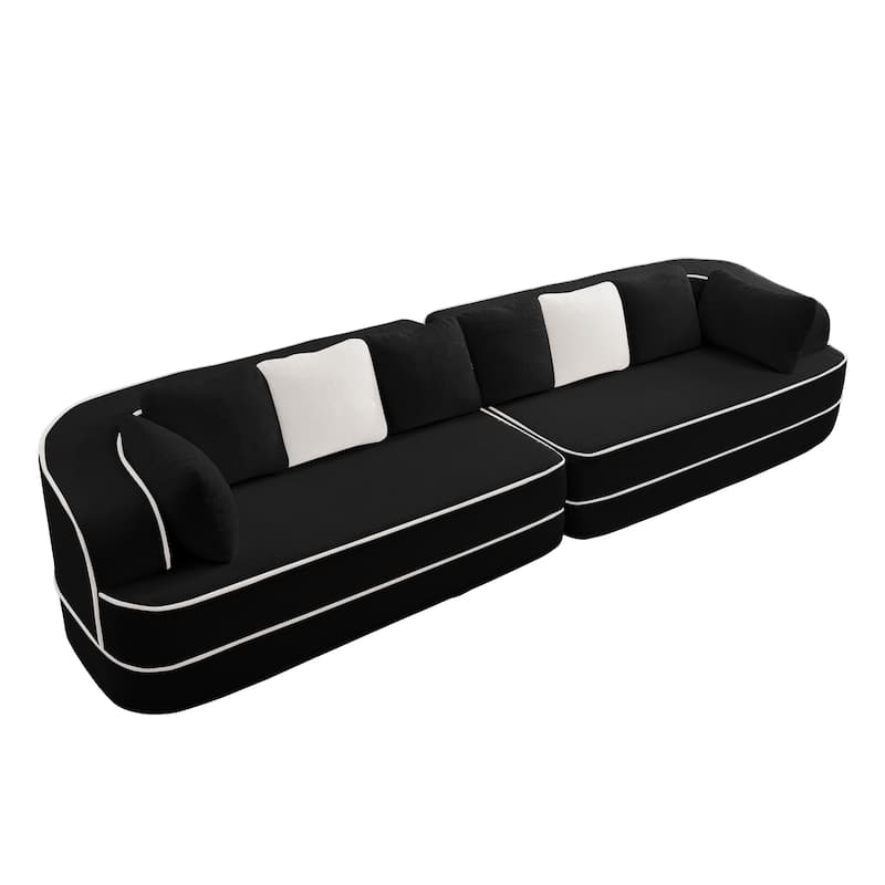 135" Two-Tone Sofa Teddy Fabric Sofa, Boneless Couch with Sponge Cushions, Stylish Sectional Sofa with Pillows for Living Room