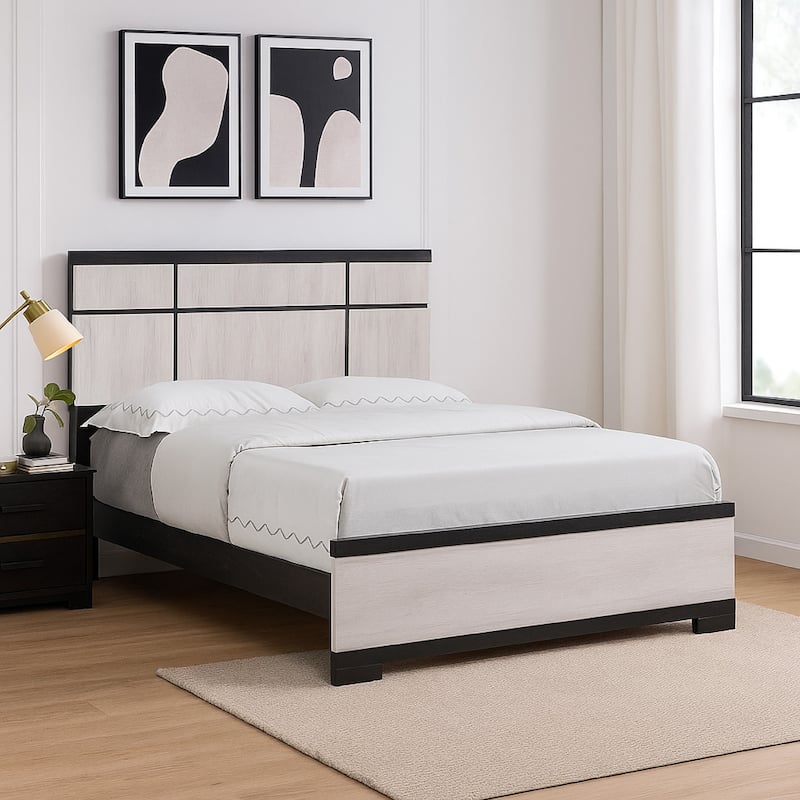 Ruthe Queen Panel Bed with Horizontal Trim Lines, White Grained Wood