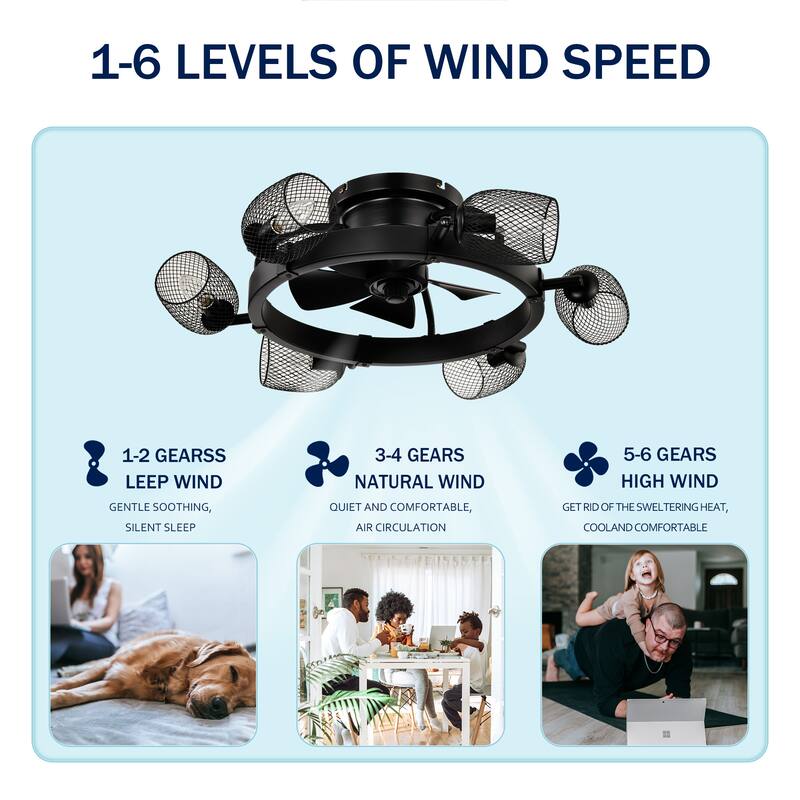 25.8''Industrial Ceiling Fan With Remote Control,5 Abs Blades Small Size Ceiling Fan,6 Pcs*E26 (Does Not Include Light Bulbs)