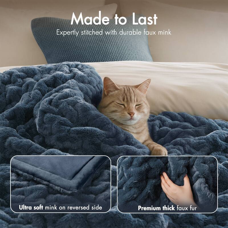 Madison Park Ruched Fur Throw