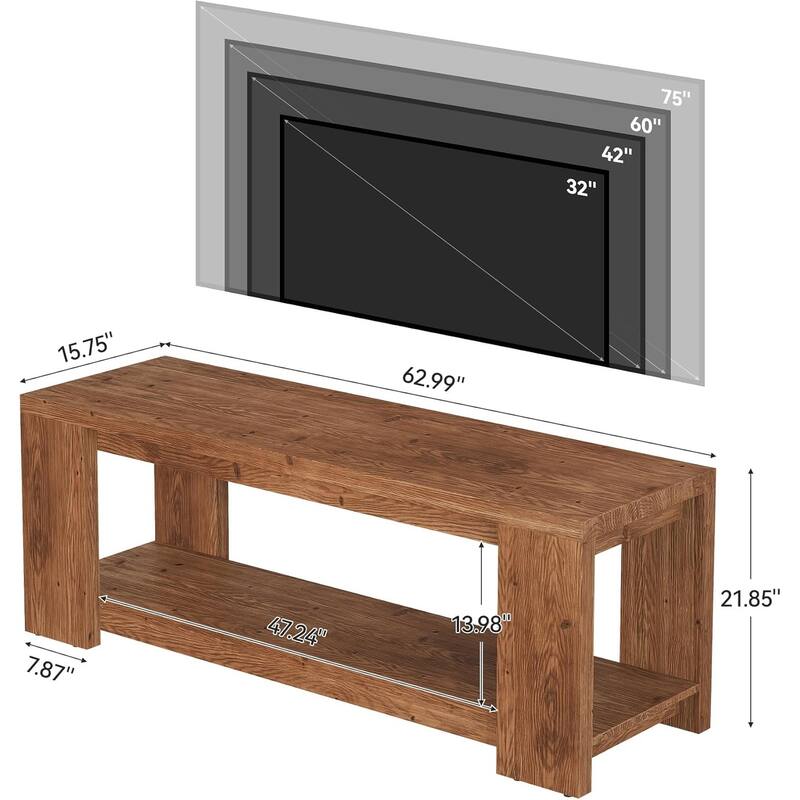 63" Solid Wood Console Table with Open Shelves, Entryway Accent Table for Entrance Living Room