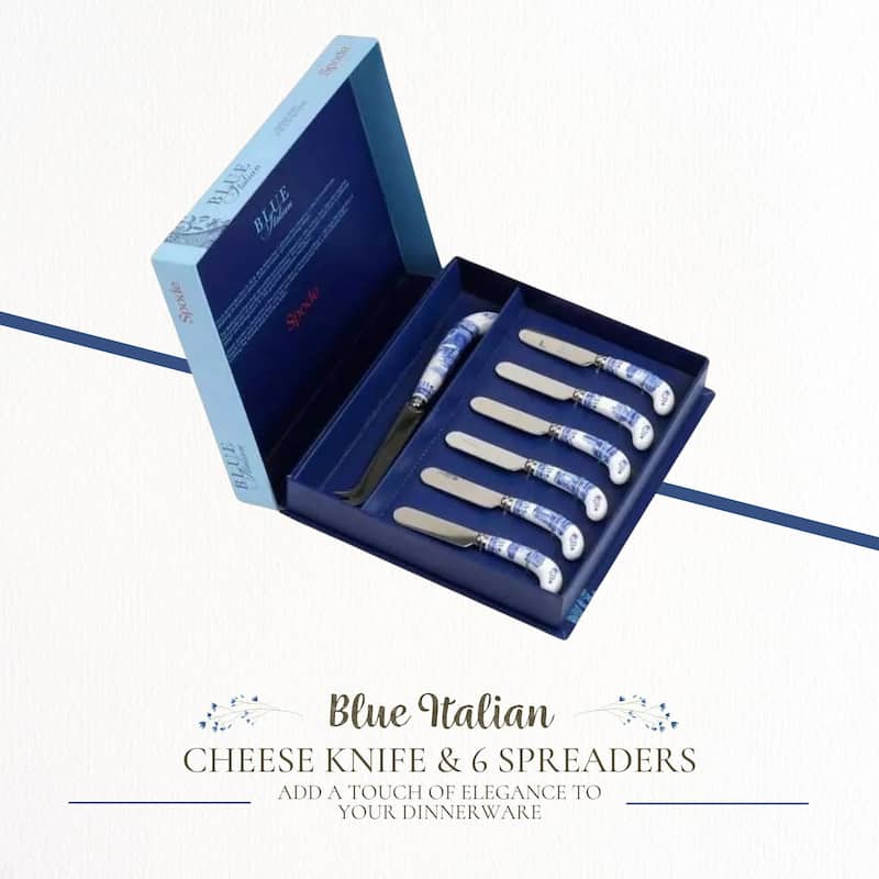 Spode Blue Italian Cheese Knife and 6 Spreaders