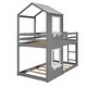 preview thumbnail 8 of 15, Grey Twin over Twin Solid Wood Bunk Bed with Roof, Window, and Guardrail