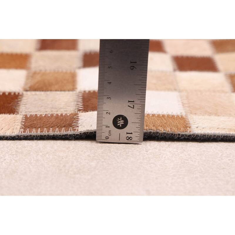 ECARPETGALLERY Handmade Cowhide Patchwork Brown Leather Rug - 8'0 x 10'0