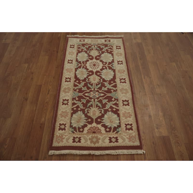 Hand Knotted Oriental 100% Wool Carpet Traditional All-Over Oranges & Rust Ziegler Area Rug - 3' 10'' X 2' 0''