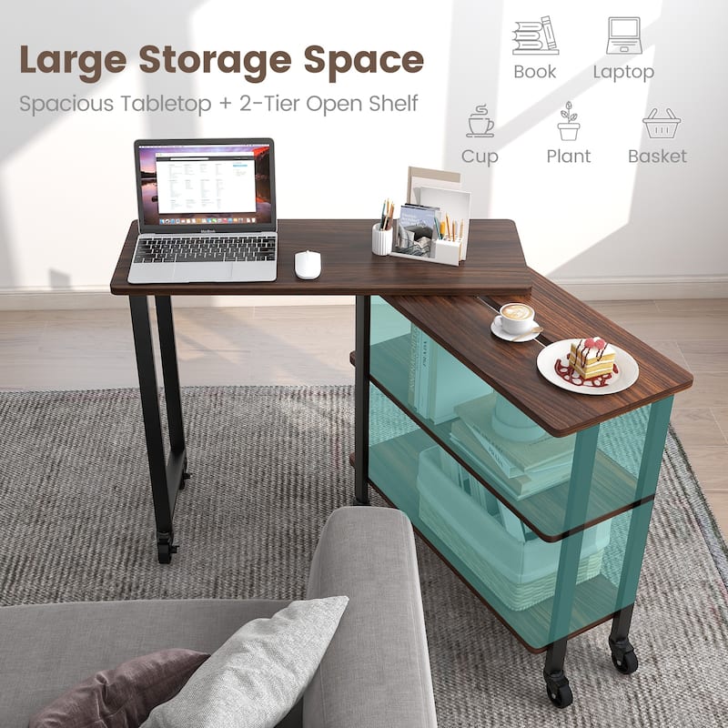 Multifunctional Swivel End Table with 360 Degree Rotation and Casters - 49.5" x 12" x 26.5" (L x W x H)