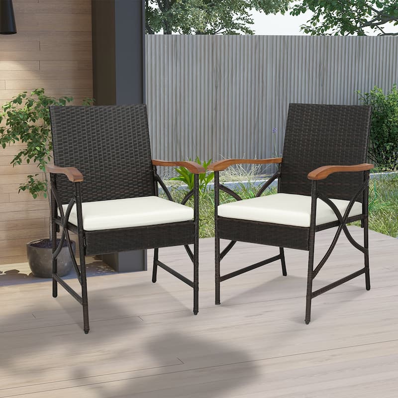 2/4PCS Patio Wicker Dining Chairs w/ Soft Cushions Armchairs