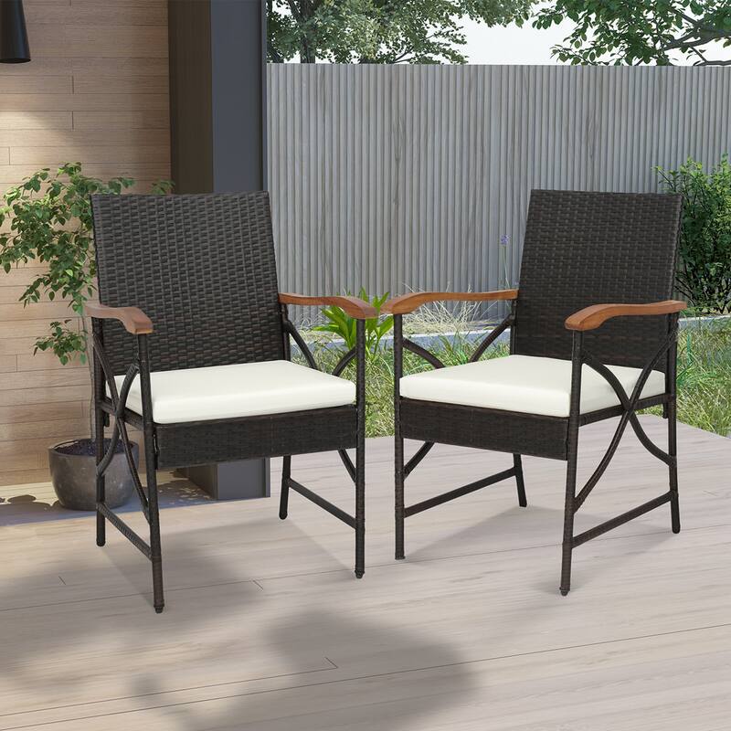 Costway 5PCS Patio Wicker Dining Set Cushion Armchairs Acacia Wood - See Details