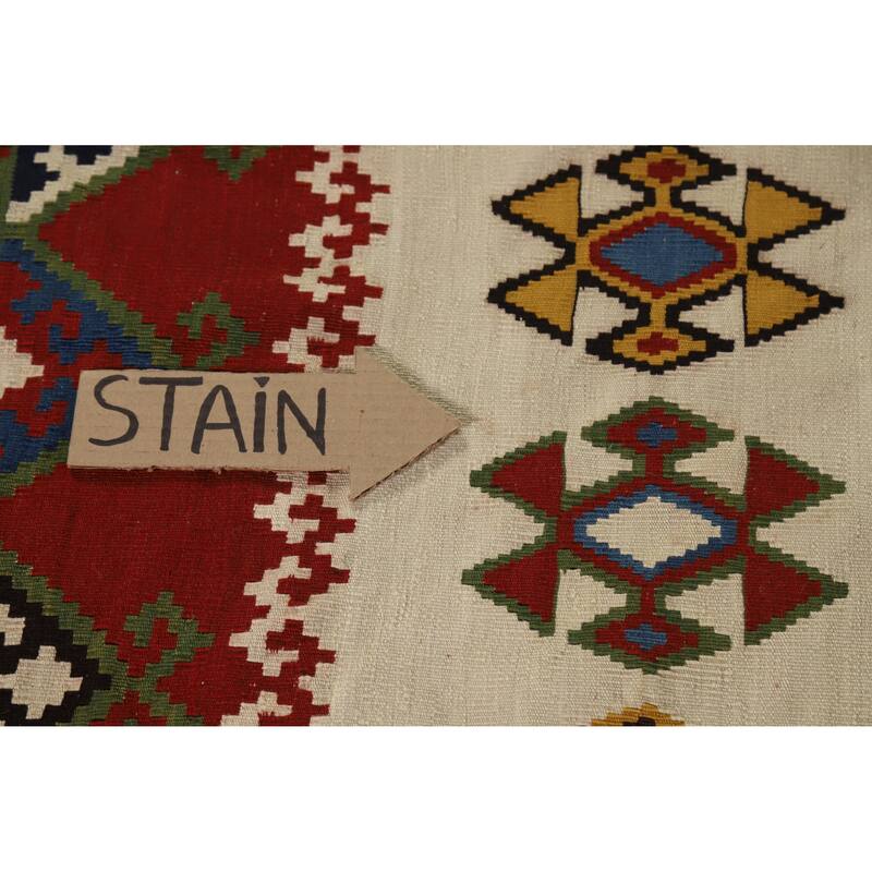 Hand Woven Oriental 100% Wool Carpet Southwestern Geometric Beige & Ivories Kilim Area Rug - 7' 11'' X 5' 0''