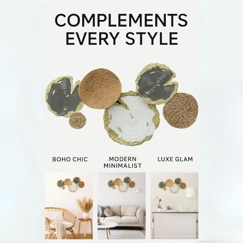 Gold Neutral Horizontal Metal Wall Art with 7 Rings, 35"x19"