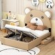 preview thumbnail 2 of 9, Full Size Upholstery Platform Bed with Cute Bear Shaped Headboard & 2 Storage Drawers, Kids Wood Bedframe with Hydraulic Storage