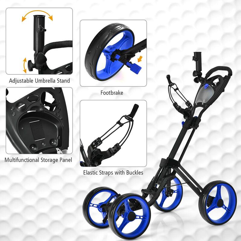 4 Wheel Golf Push Cart with Brake Scoreboard Adjustable Handle