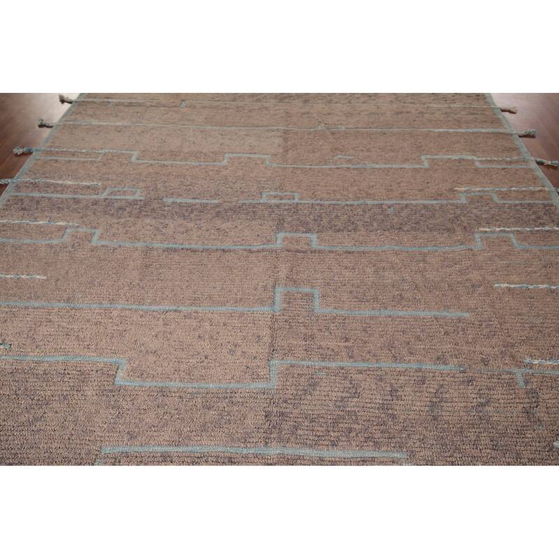 Brown Moroccan Abstract Area Rug Hand-Knotted Wool Carpet - 8'9"x 11'11"