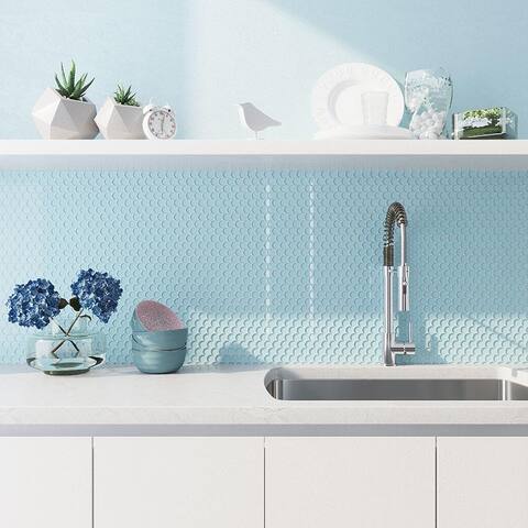 Apollo Tile 5 Pack 12-in x 12-in Tiffany Blue Penny Round Glossy Finished Glass Mosaic Wall and Floor Tile (5 sq ft/case)