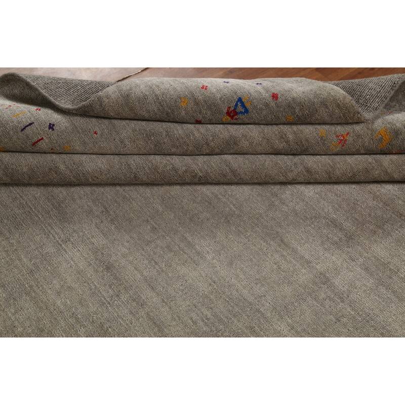 Striped Green Gabbeh Oriental Area Rug Handmade Tribal Wool Carpet - 7'9"x 9'7"