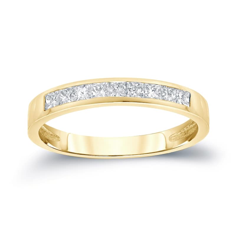 Auriya 14k Gold 1/5ctw Princess Cut Diamond Channel Wedding Band