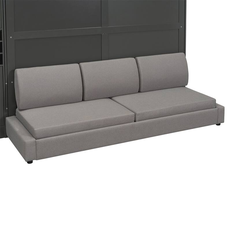 Queen Size Murphy Bed Wall Bed with Sofa ,Shelves USB & Light
