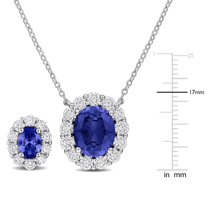 Miadora Sterling Silver Gemstone Halo Necklace and Earrings Set