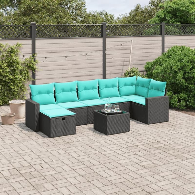 vidaXL Patio Sofa Set with Cushions Outdoor Conversation Furniture Poly Rattan - 24.4" x 24.4" x 27.2" - Black