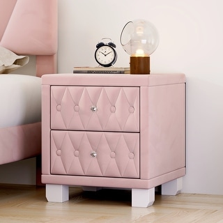 Velvet Nightstand with 2 Drawers Button-Tufted Storage Bedside Table