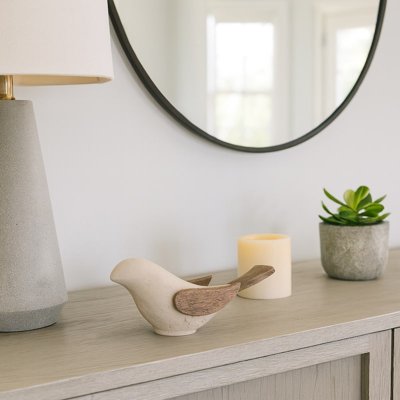 Ceramic Hand-Carved Bird Decorative Figurine - Ivory