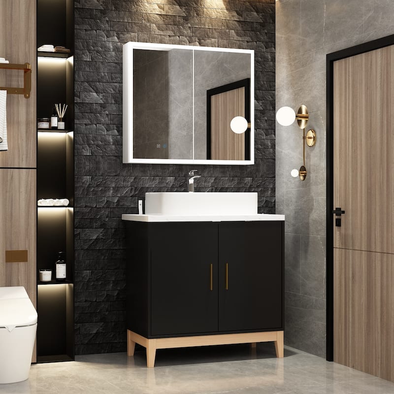 Complete Bathroom Vanity and LED Medicine Cabinet Ensemble