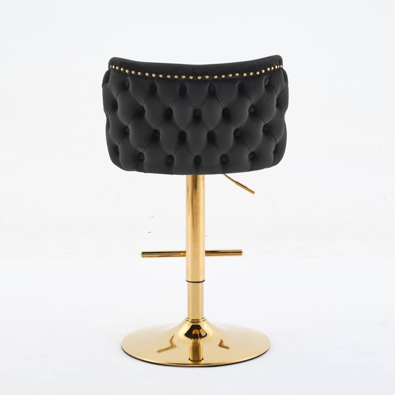 Set of 2 Modern Leather Upholstered Swivel Adjustable Height Tufted Bar Stools with Back