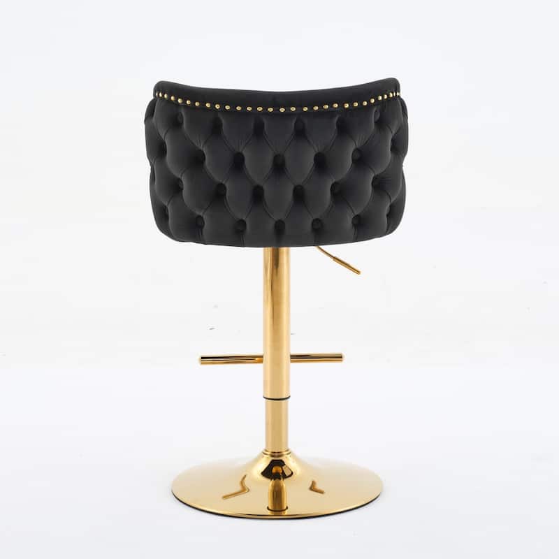 Swivel Barstools Adjusatble Seat Height With Gold-plating Base, Upholstered Bar Stools with the whole Back Tufted, Set of 2