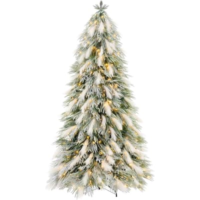 Snow Flocked Pre-Lit Christmas Trees with Warm Lights & Full Branch Tips, Available in 4.5 ft to 7.5 ft Sizes