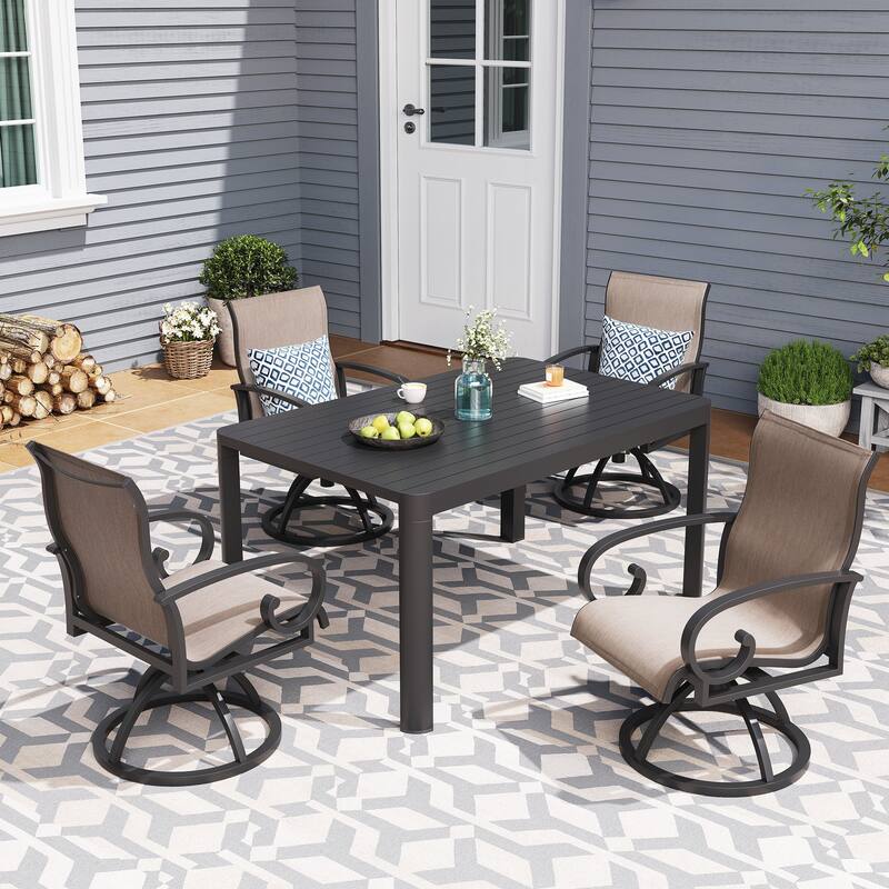 Patio Swivel Dining Chairs with Sunbrella Textilene Mesh Fabric, Outdoor Furniture Gentle Rocker Chair with Back and Arm - Augustine Ashe, Set of 4