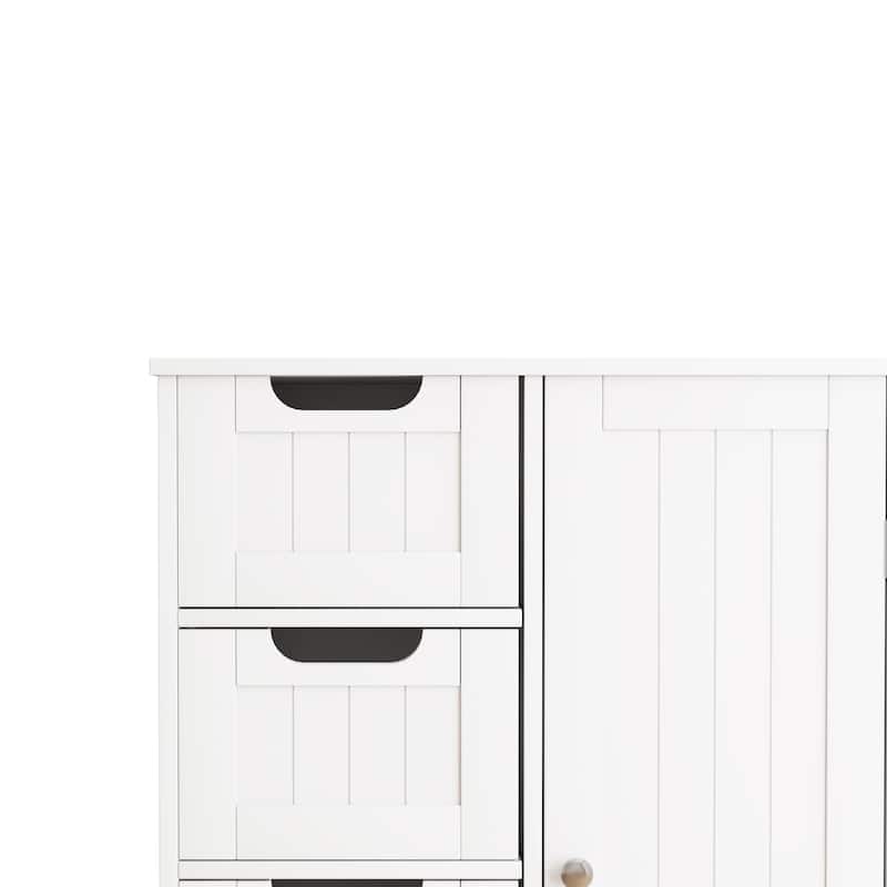 White Bathroom Storage Cabinet, Floor Cabinet with Adjustable Shelf and Drawers
