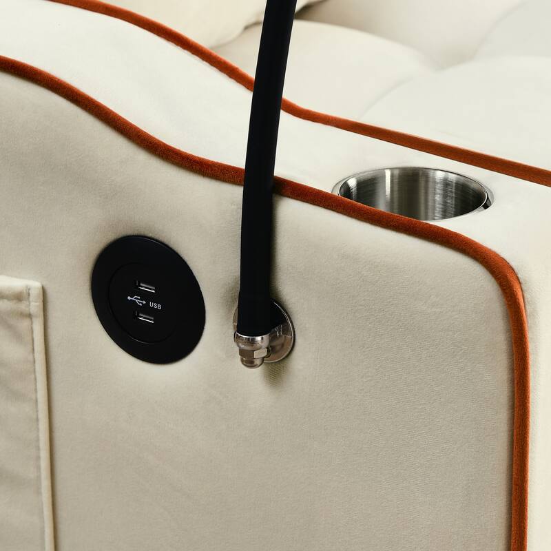 55.51 inch versatile foldable sofa bed, adjustable back, USB port, swivel phone stand (Beige)