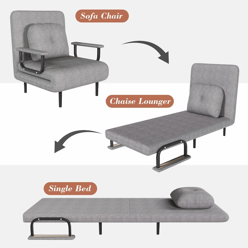 Folding Sofa Bed 3-in-1 Convertible Chair, Lounge Chair with 5-Position Adjustable Backrest, Sleeper Bed with Pillow