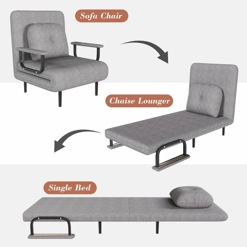 Folding Sofa Bed Convertible Chair 5 Positions Adjustable Backrest with Pillow
