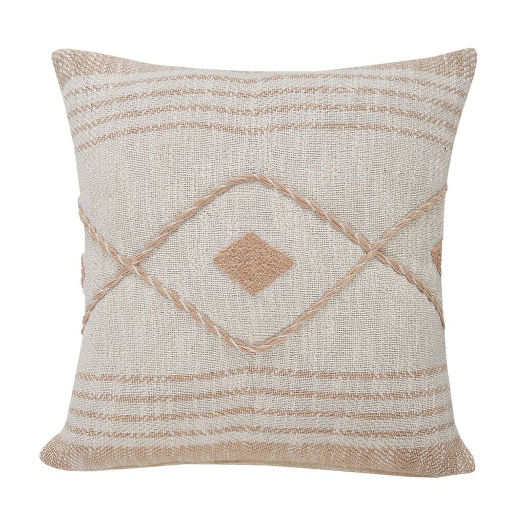 20" Tan and White Geometric Diamond Square Throw Pillow