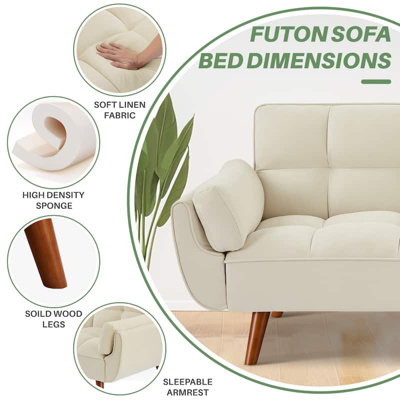 75.39" Futon Sofa Bed, Convertible Folding Futon Couch Recliner Lounge For Living Room With 2 Pillow/Armrest