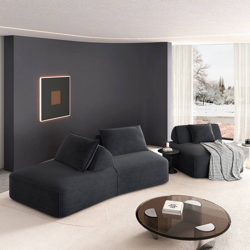 Modern 139" Modular Sectional Sofa Set, DIY Upholstered Fluffy Chenille Sofa, Removable Backrests & Pillows, Deep Seat