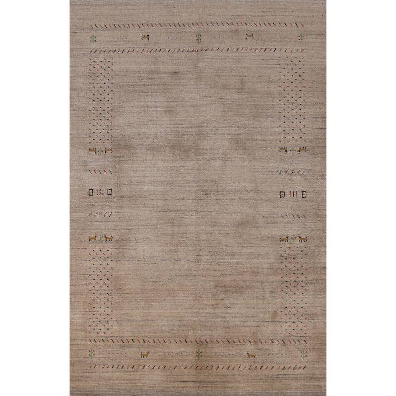 Tribal Gabbeh Indian Rug Hand-Knotted Beige Wool Carpet - 5'2" x 7'9"