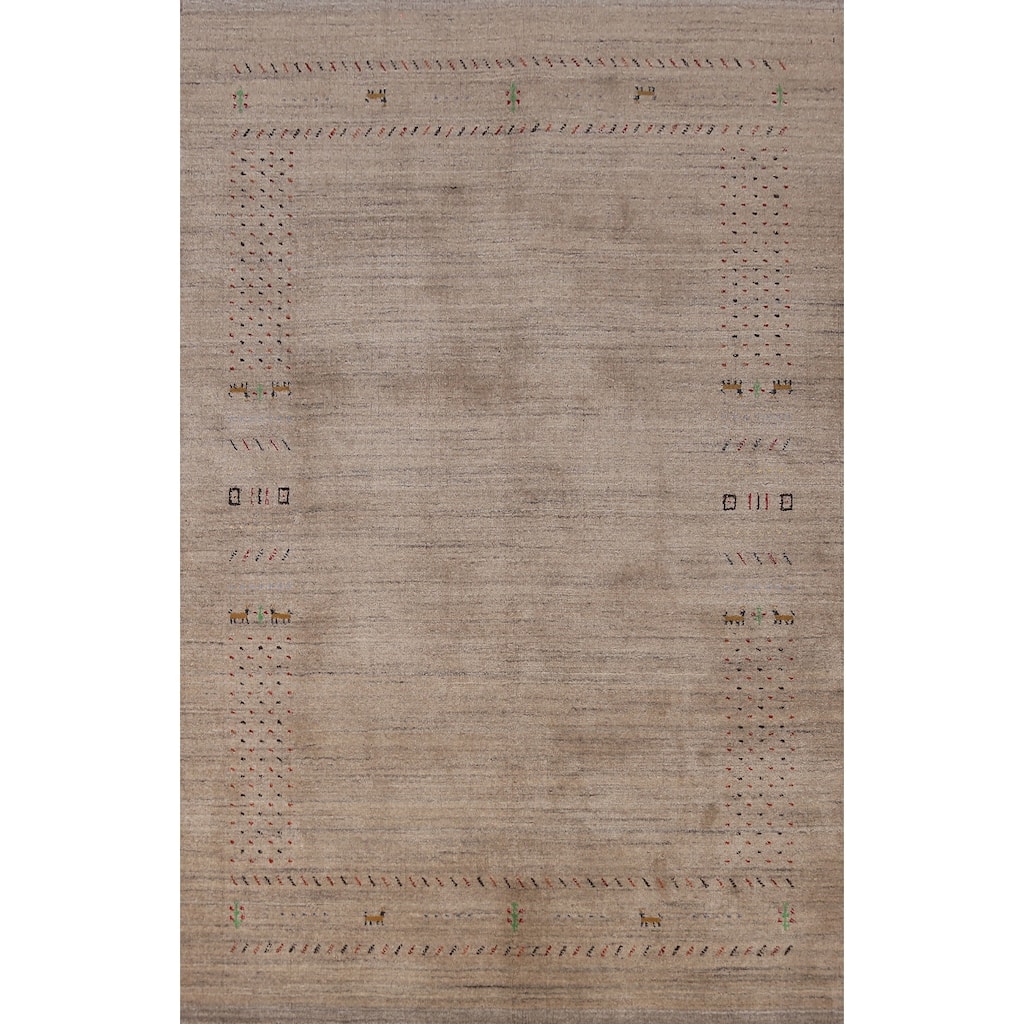 Tribal Gabbeh Indian Rug Hand-Knotted Beige Wool Carpet - 5'2" x 7'9"