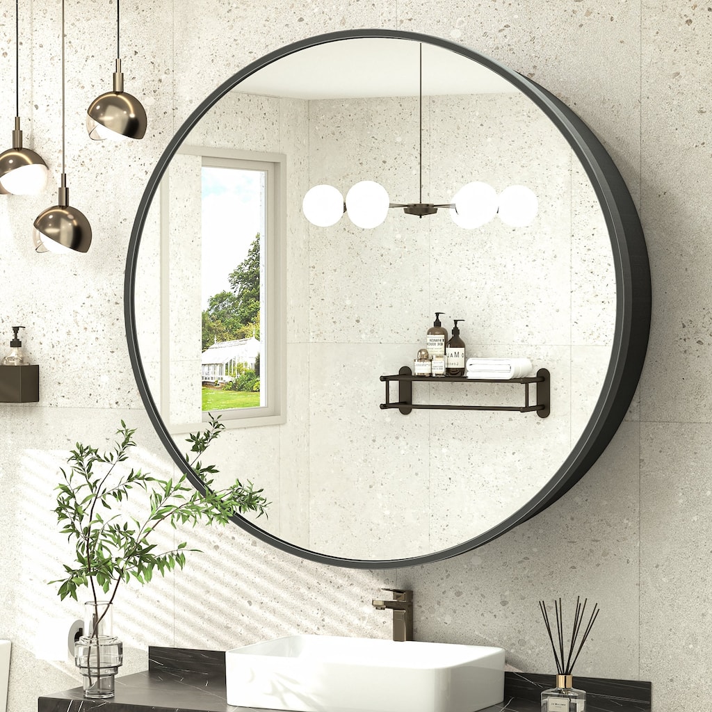 TokeShimi Metal Framed Round Medicine Cabinet with Mirror for Vanity