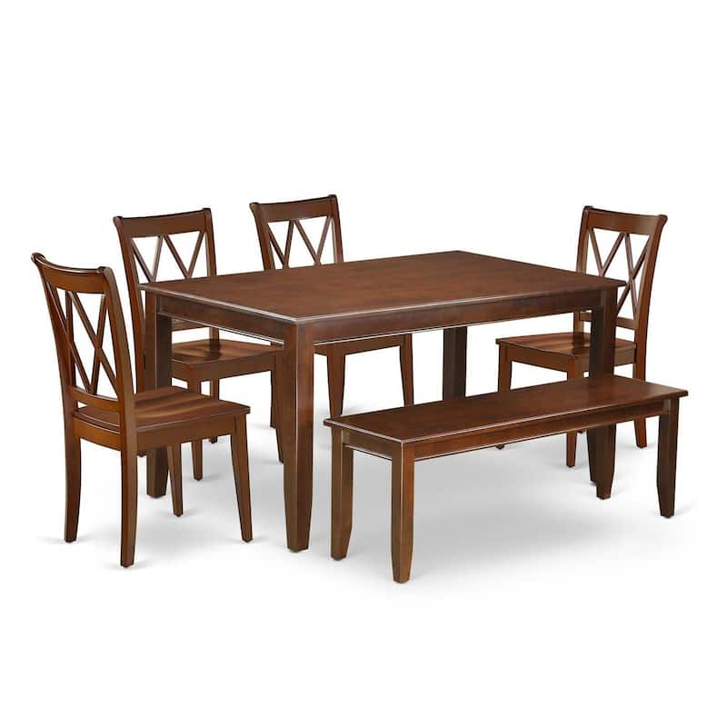 Farmhouse Dining Set 6Pc - 60" Table, 4 Chairs, Bench - Rustic Kitchen Set