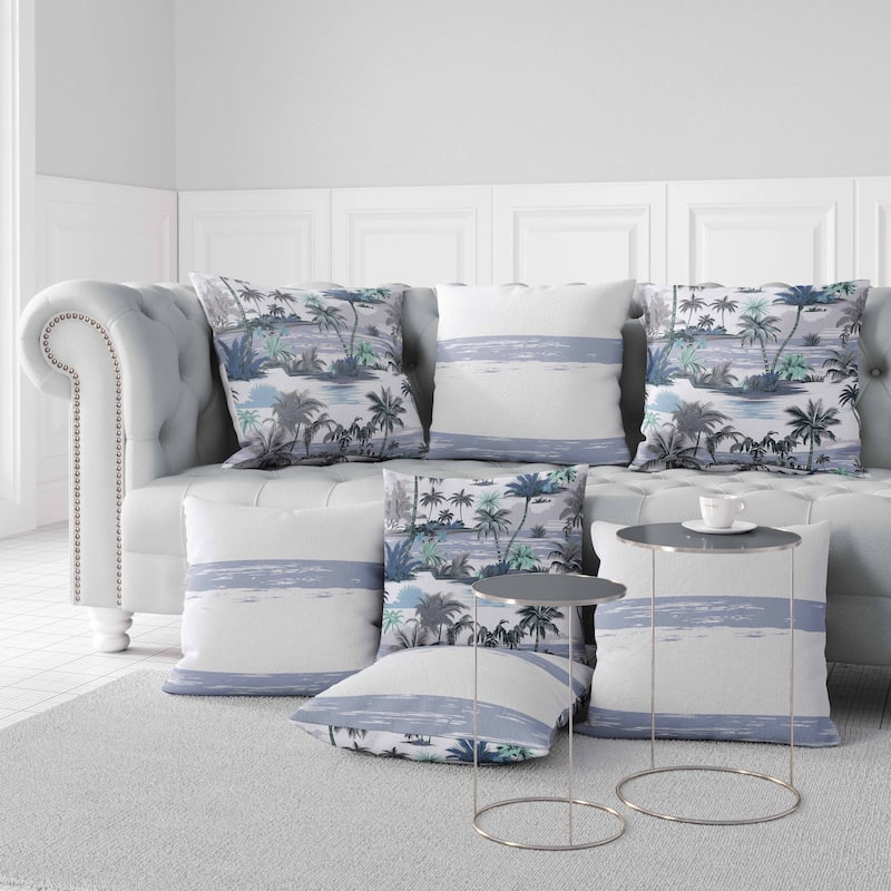 Grey And Blue Tropical Beach Indoor/Outdoor Throw Pillow Zipper