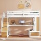 preview thumbnail 1 of 17, Full Loft Bed with Desk and Shelves, Two Built-in Drawers & Storage Staircase, Natural Natural