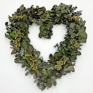 Preserved Real Eucalyptus Heart Wreath 14” Green Valentine’s Day Decorative Heart Wreath for Door, Wall, or Home Décor