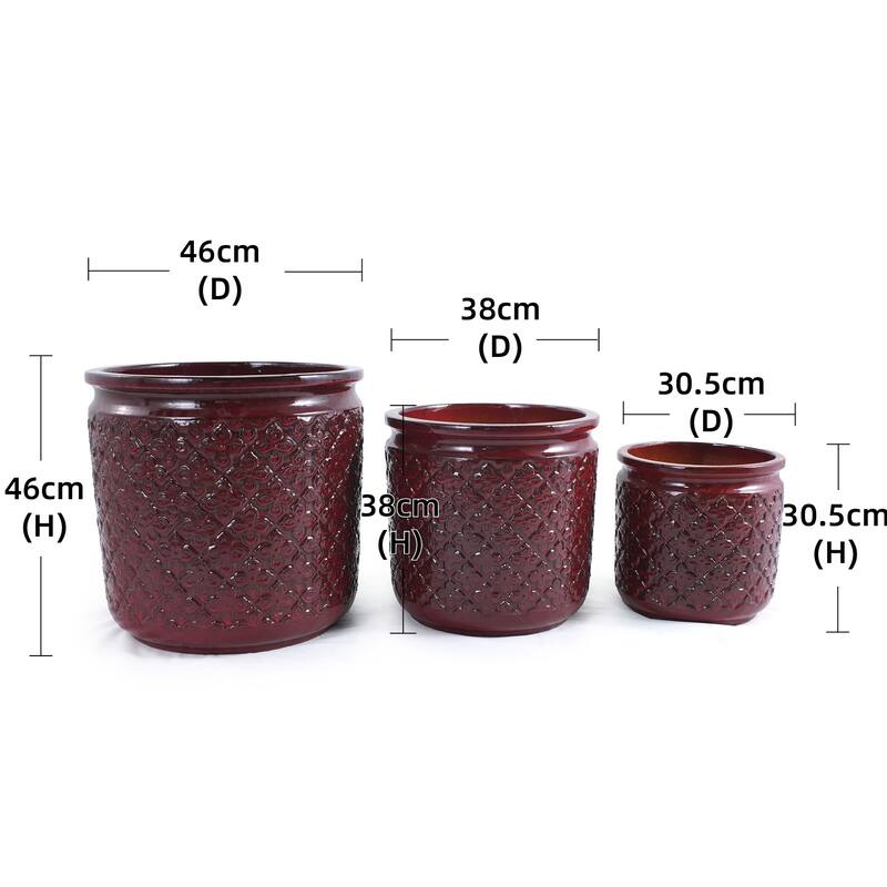 Set of 3 ,15 Inch Ceramic Flower Pots with Drainage - Frost Resistant Indoor Outdoor Planters