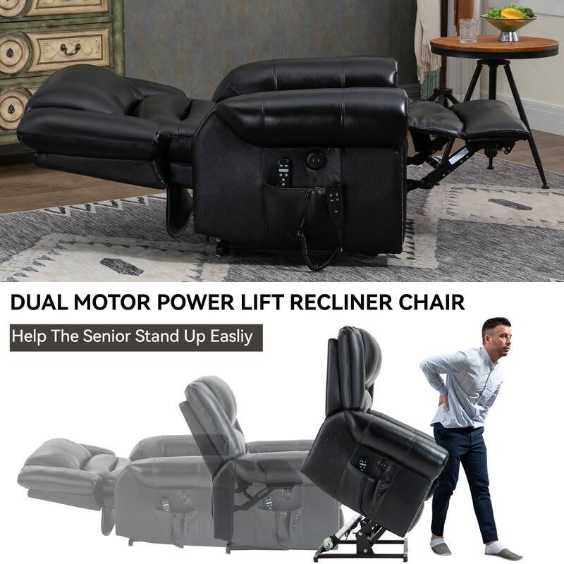 Roomfitters Dual Motor Power Lift Recliner, Infinite Position Massage Chair with 180-Degree Recline and USB