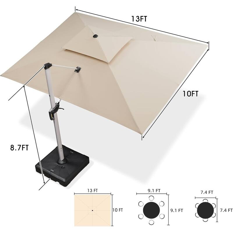 PURPLE LEAF 10 x 13ft Outdoor Rectangle Large Cantilever Umbrella with Base