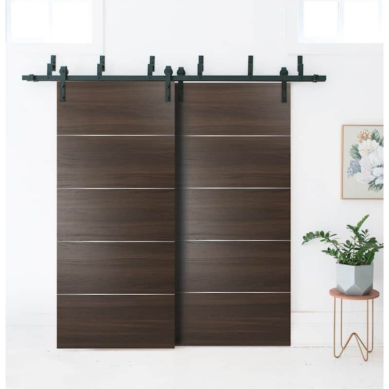 Double Bypass Barn Sliding Brown Doors 6.6FT Rails